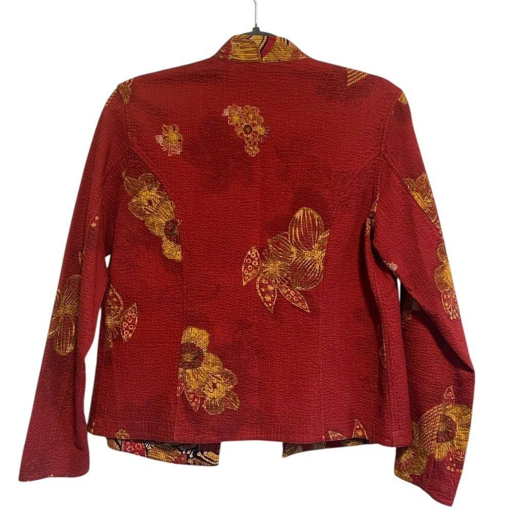 Reversible Floral Red Black Orange Floral Abstract Patterned Jacket -S/M